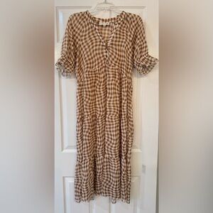 Signify Brown and White Sheer Gingham Maxi Dress
